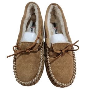 Minnetonka Leather Faux Fur Lined Moccasin Slippers 8 Western Minimalist Cabin